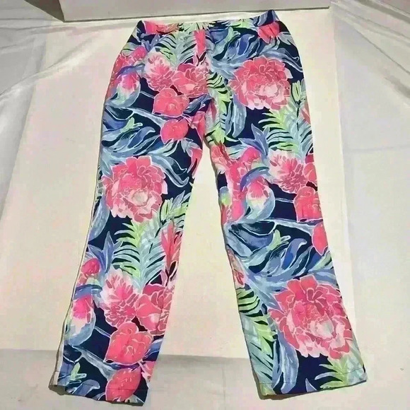 Lilly Pulitzer Womens Madeira Pants High Tide Navy  Tropicolada Size 10 - Picture 2 of 12